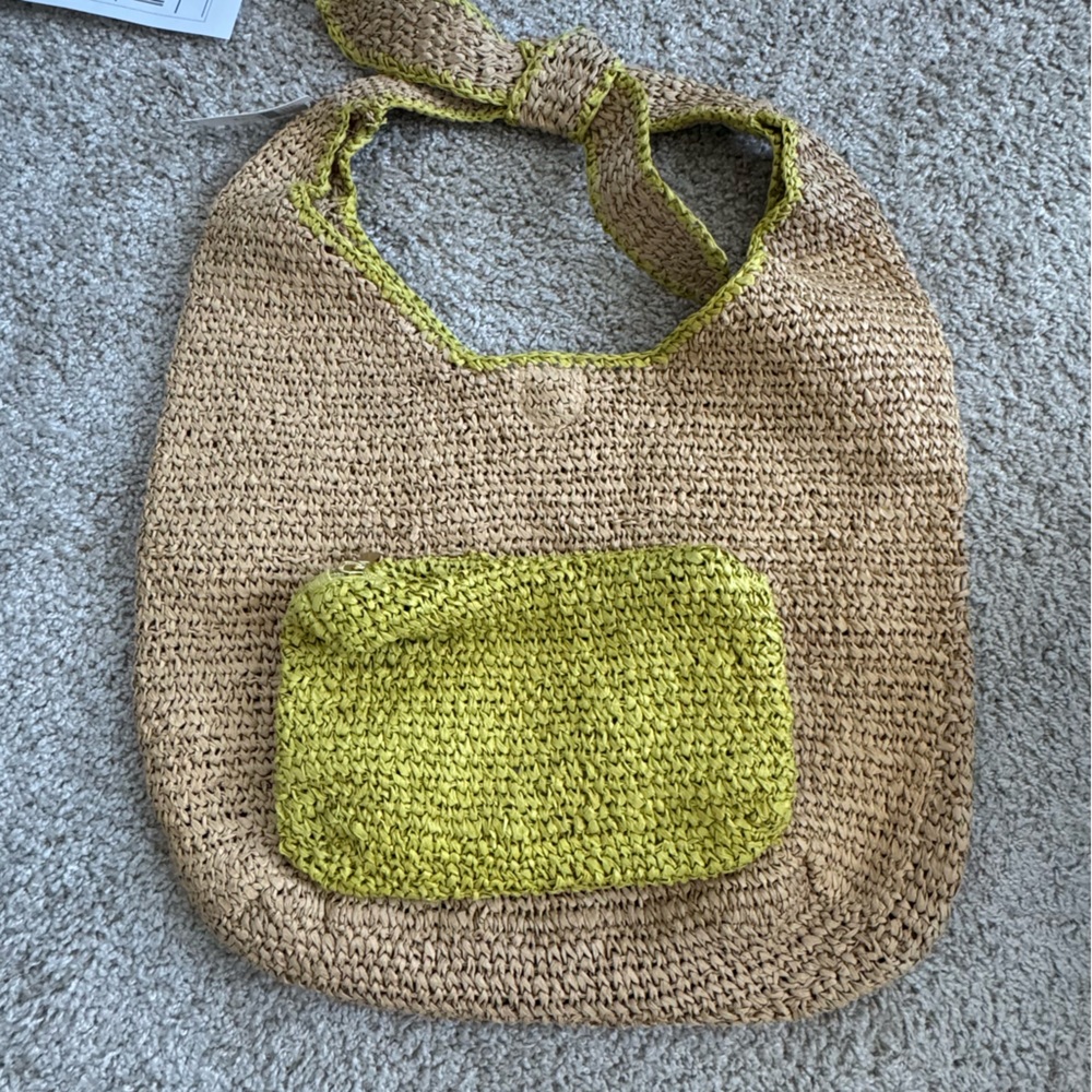 Anthropologie Woven Straw Shoulder Bag in Natural with Yellow Trim - Picture 5 of 7